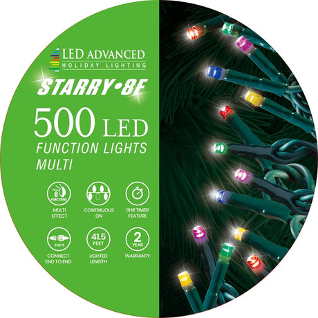String of 500 multi-colored LED lights.