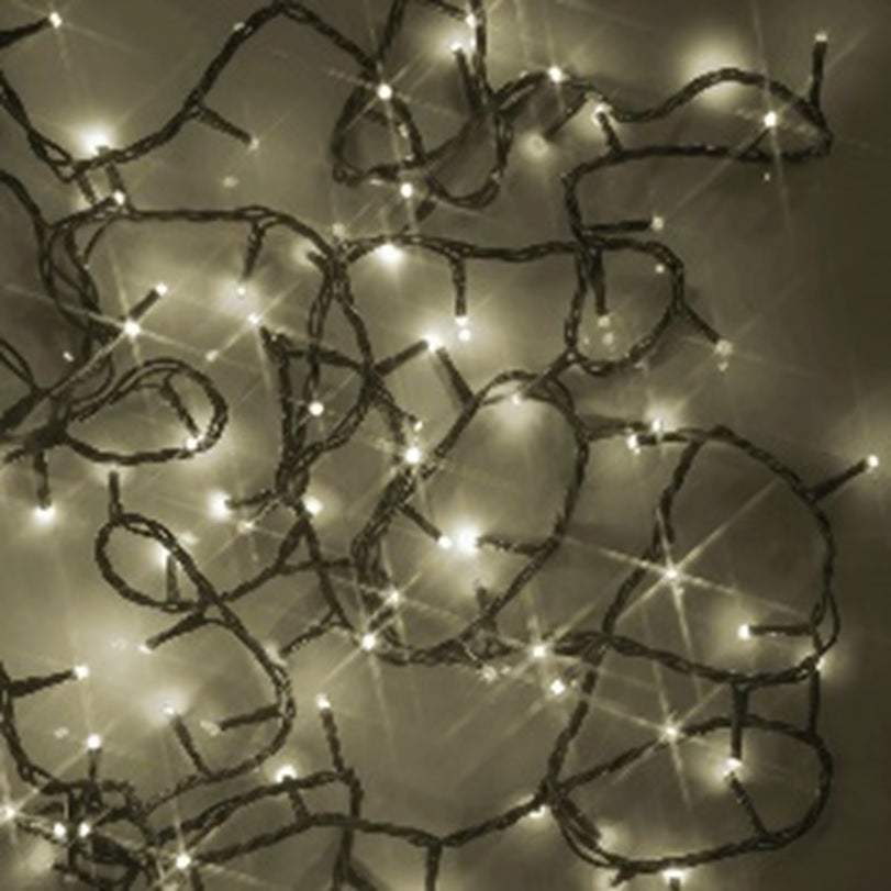A string of warm white LED lights.