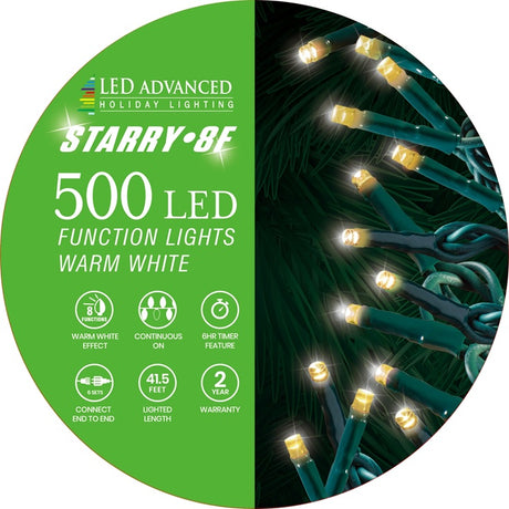 String of 500 warm white LED lights.