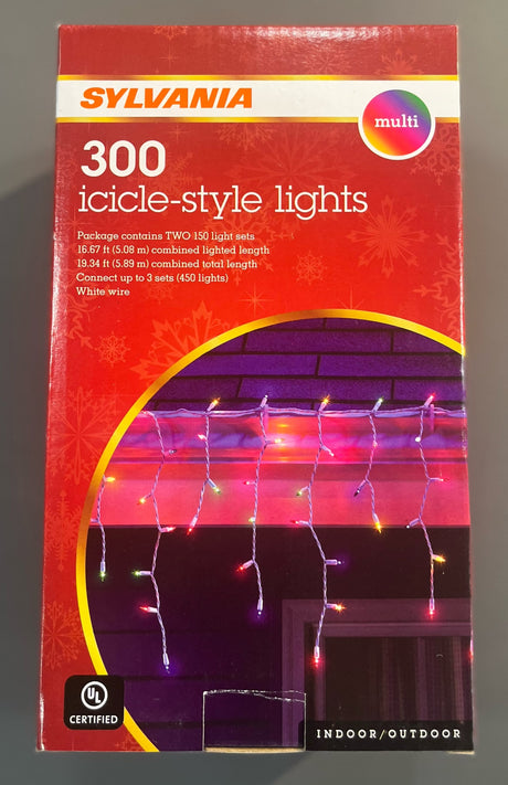 Set of 300 Icicle Lights on a White Wire
