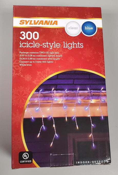 Set of 300 Icicle Lights on a White Wire