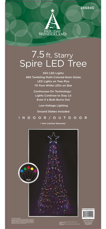 7.5' Starry Pure White LED Spire Tree with Star Top Wire Decoration