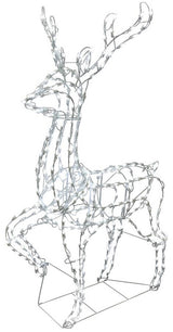 LED winter decoration pre-lit with pure white lights. Wire is shaped to look like a standing deer.