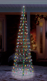 LED Christmas decoration pre-lit with multi-colored lights. Wire is shaped like a cone tree. Measures 6 ft. tall.