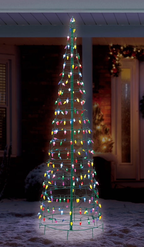 Set of 2 Wire Cone Trees with Multi-Colored Twinkling LED Lights