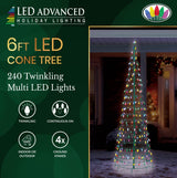 LED Christmas decoration pre-lit with multi-colored lights. Wire is shaped like a cone tree. Measures 6 ft. tall.
