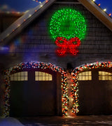 LED wreath wire decoration. Pre-lit with green and red lights.