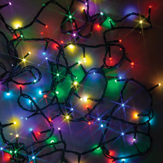 A string of multi-colored LED lights.