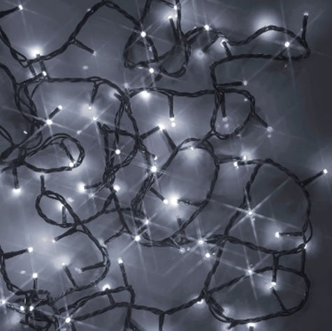 A string of pure white twinkling LED lights.