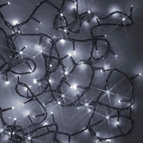 A string of pure white twinkling LED lights.