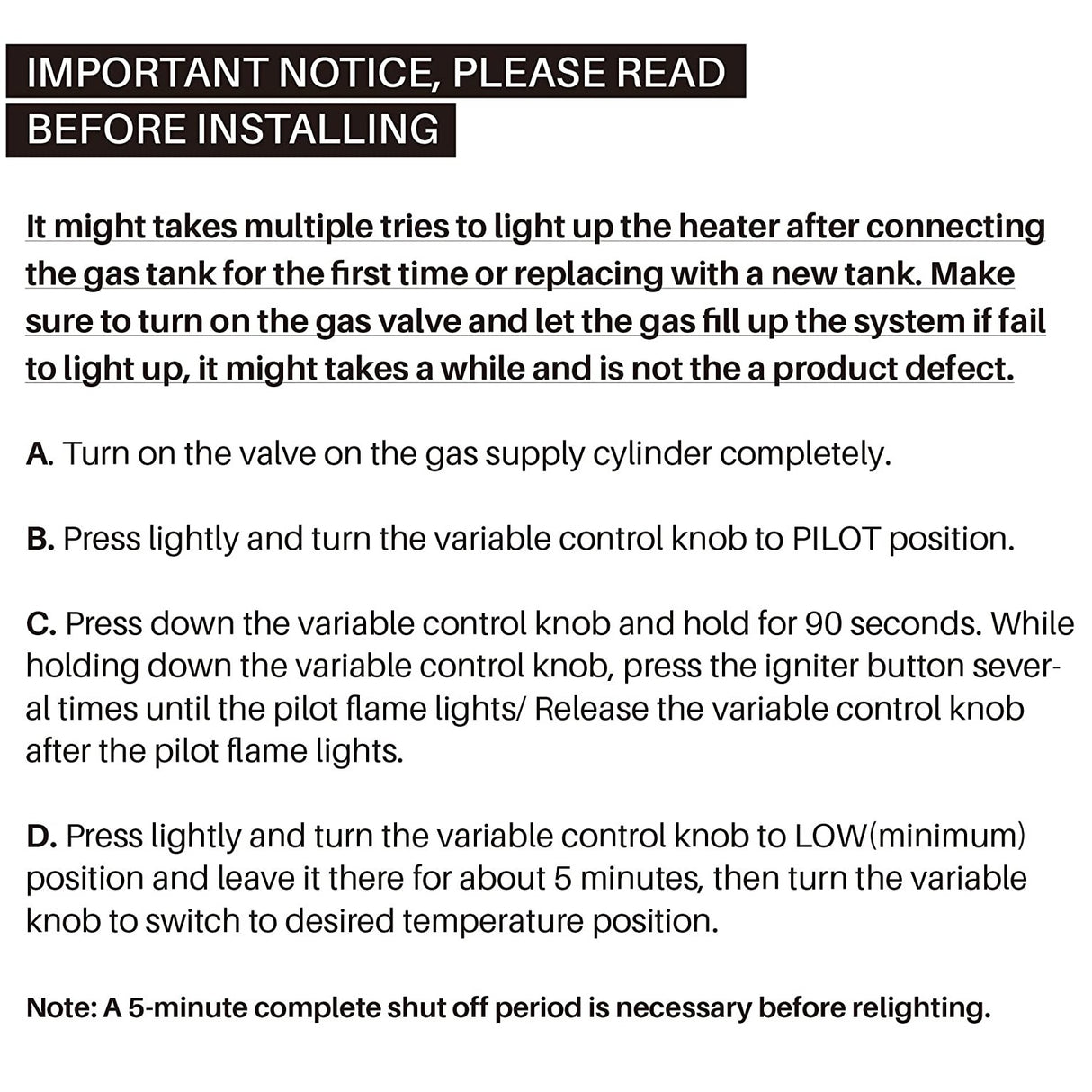 Quartz Glass Tube Propane Outdoor Patio Heater