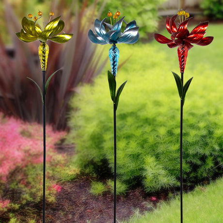 Spinning Glass and Metallic Flower Stake