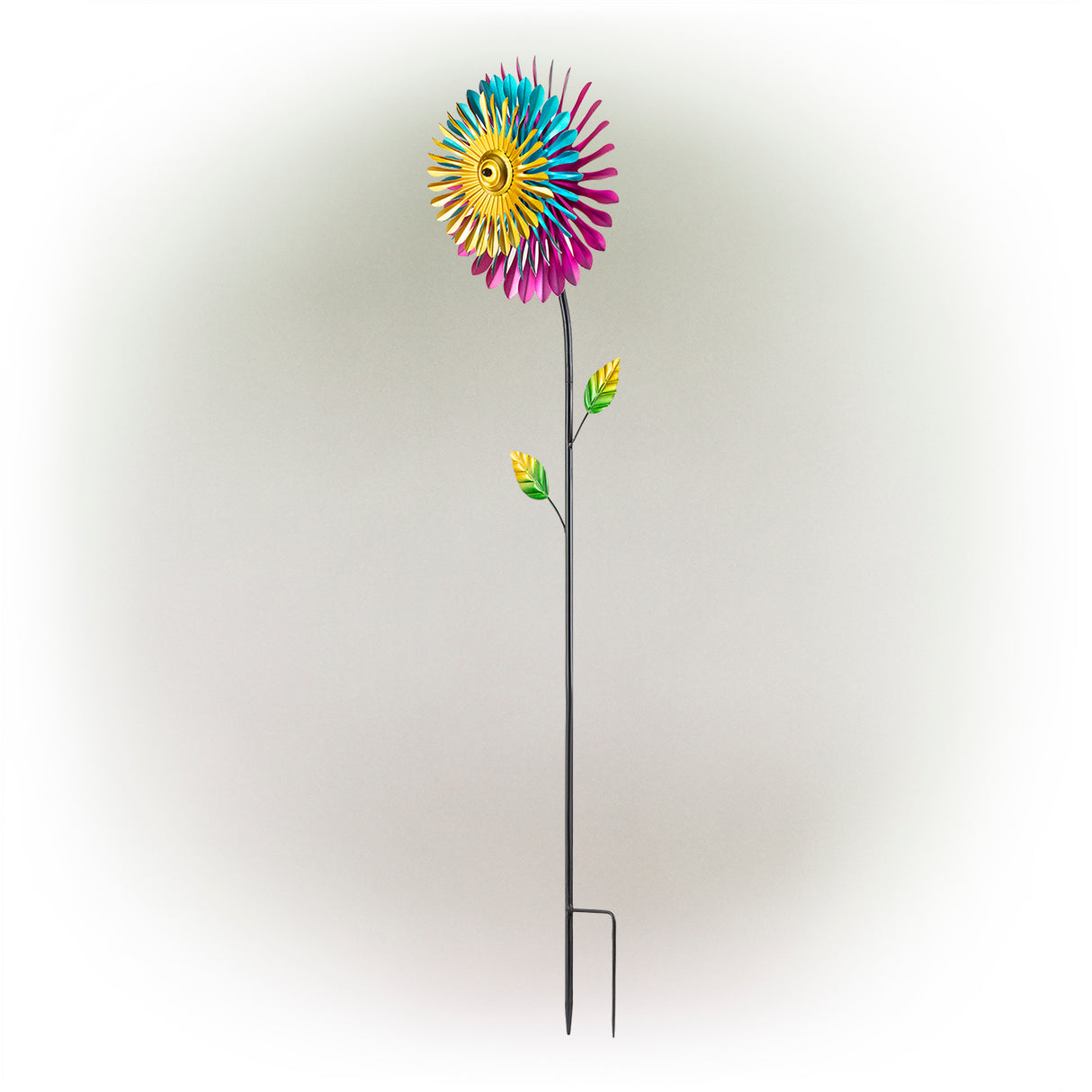 Metal Daisy Wind Spinner Stake
