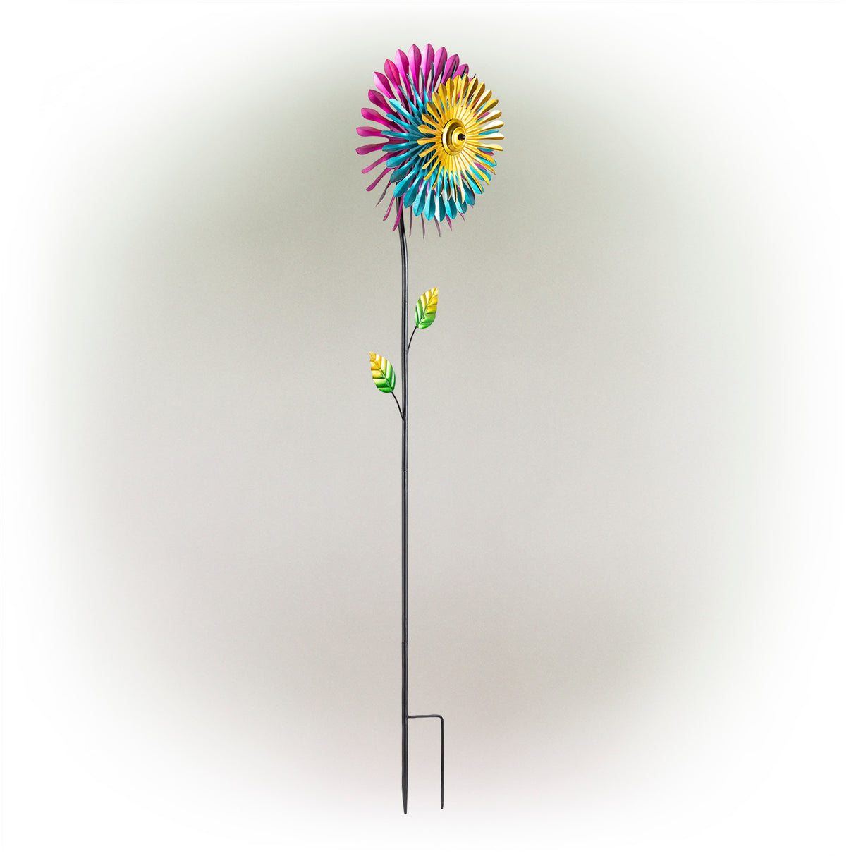 Metal Daisy Wind Spinner Stake
