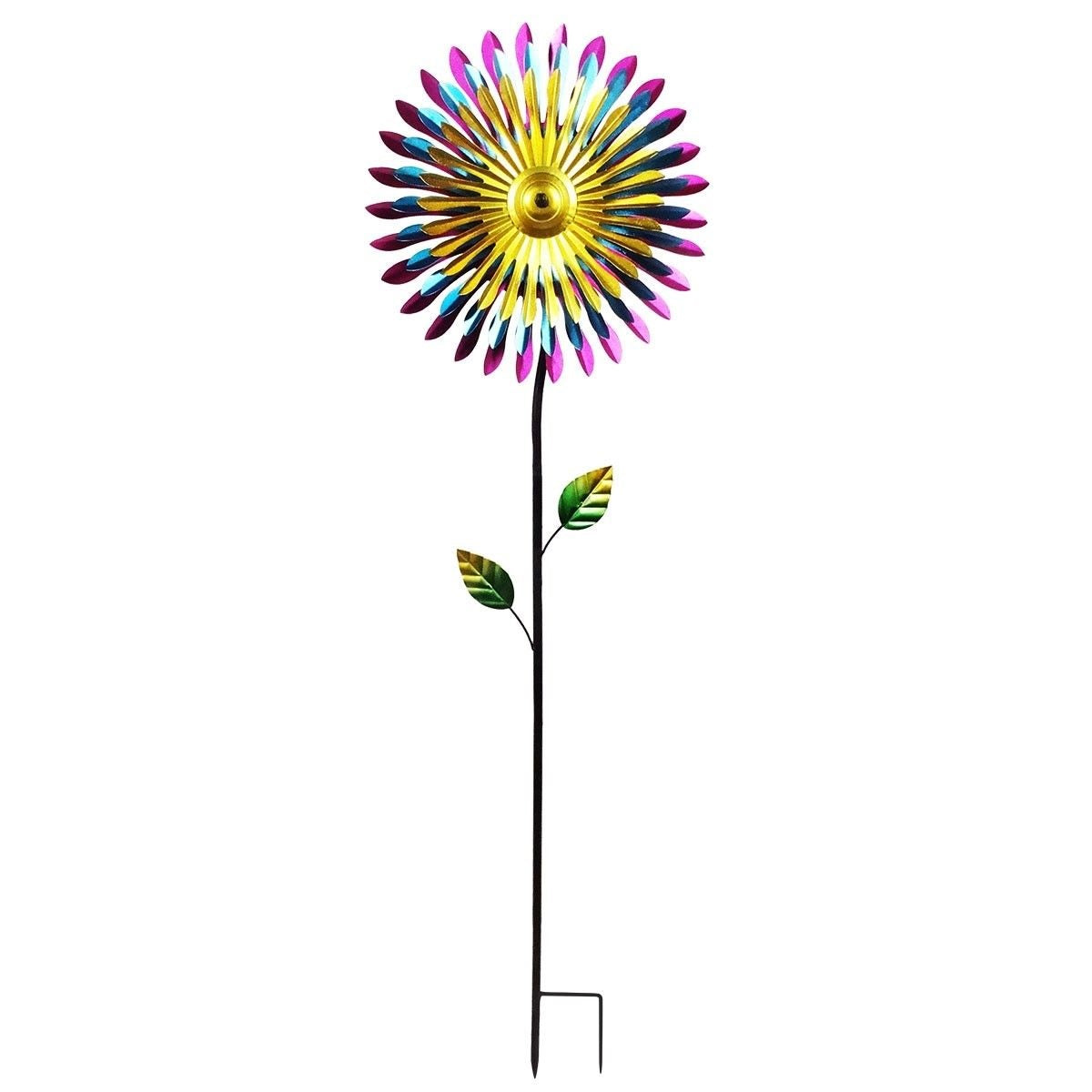 Metal Daisy Wind Spinner Stake