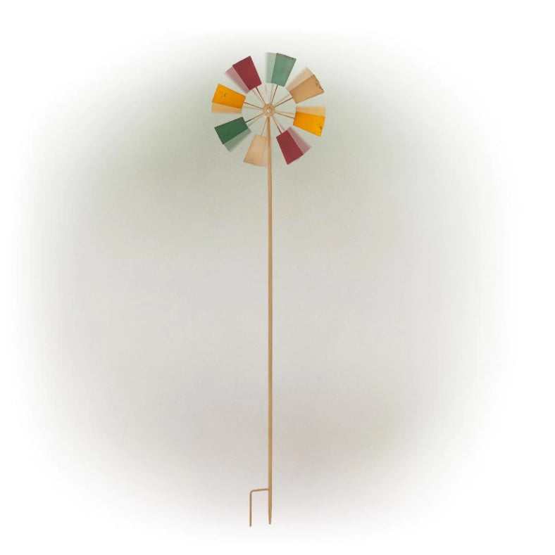 Multi-Colored Metal Windmill Spinner Stake Yard Decoration