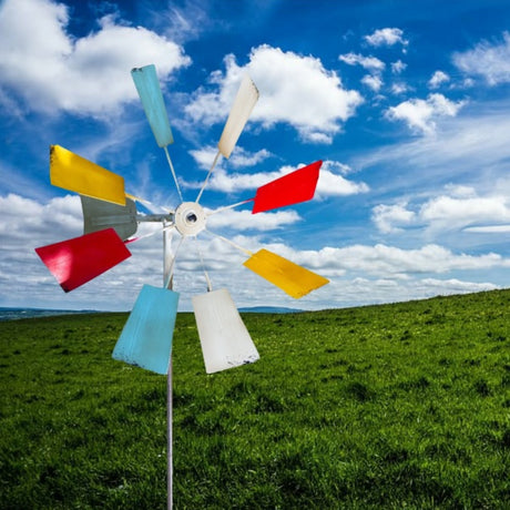 Multi-Colored Metal Windmill Spinner Stake Yard Decoration