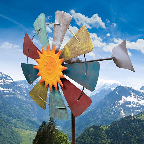 Sun Face Multi-Colored Windmill Stake