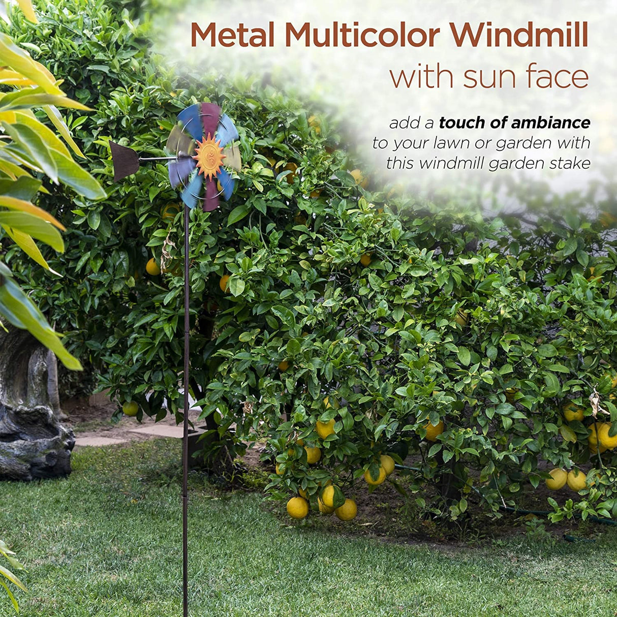 Sun Face Multi-Colored Windmill Stake