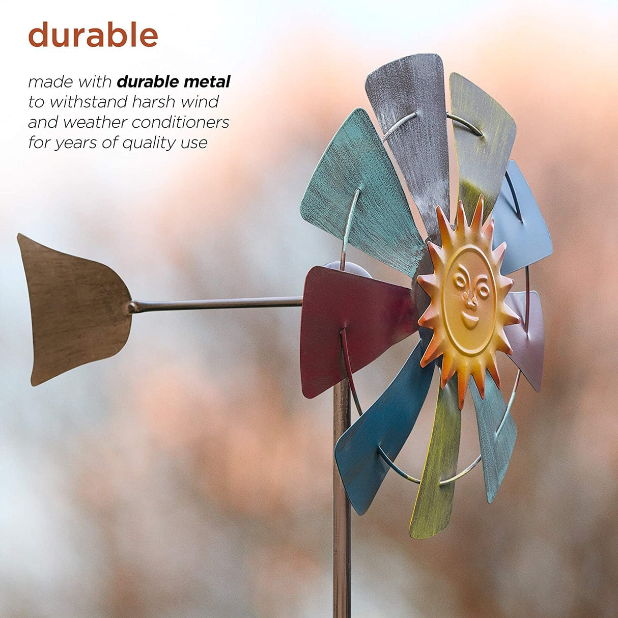 Sun Face Multi-Colored Windmill Stake