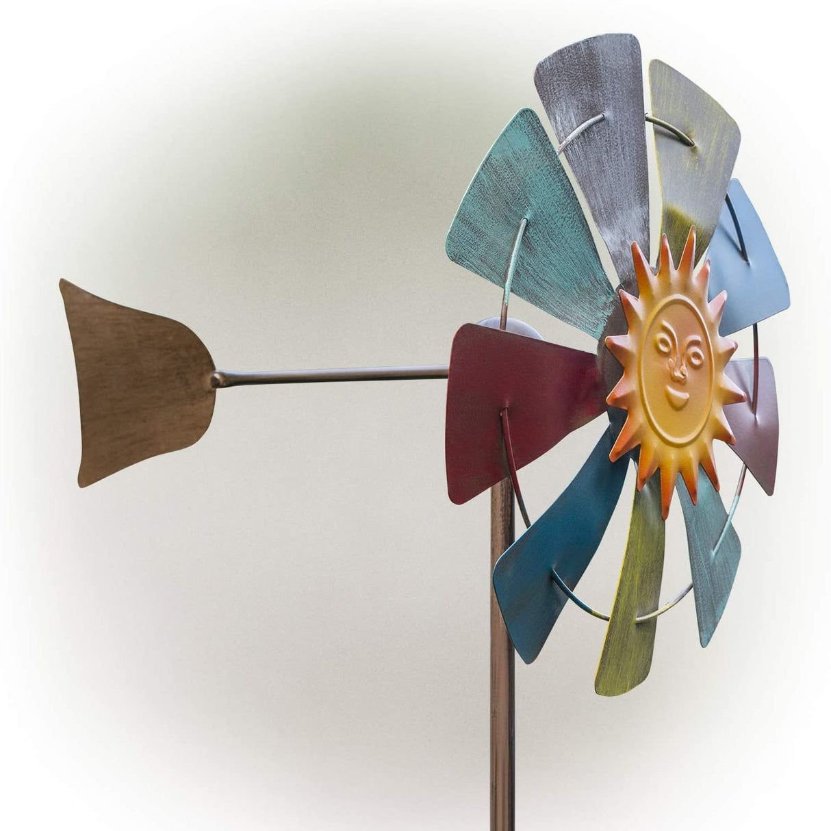Sun Face Multi-Colored Windmill Stake