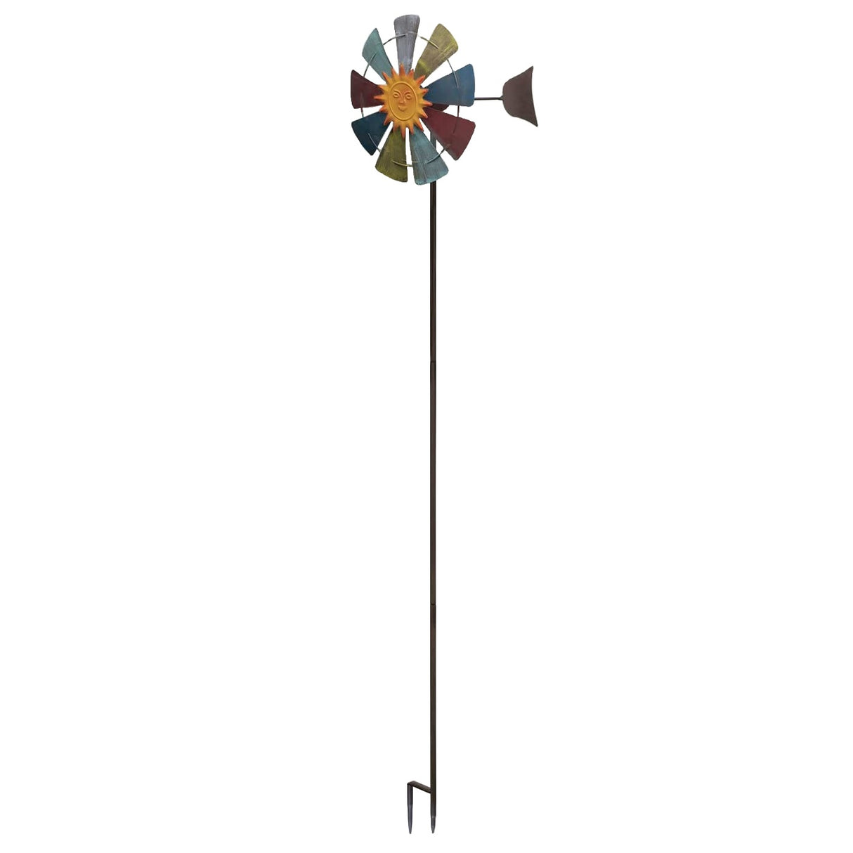 Sun Face Multi-Colored Windmill Stake