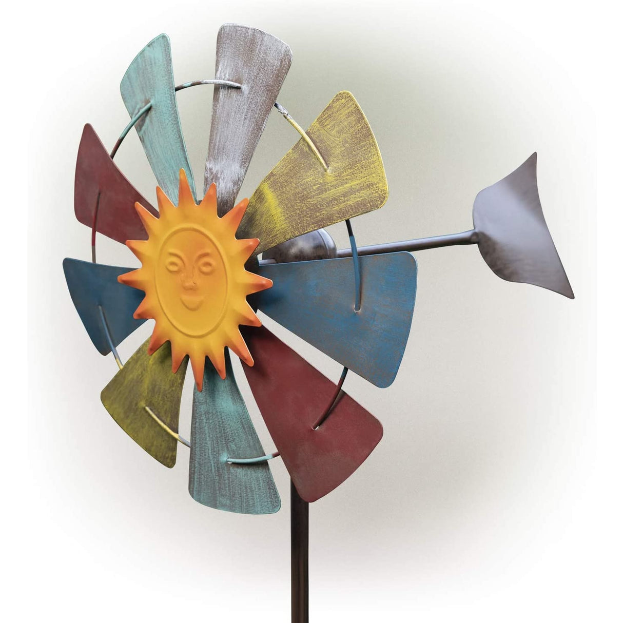 Sun Face Multi-Colored Windmill Stake