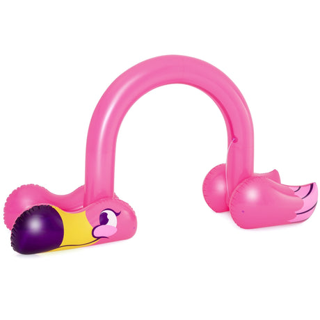 11 ft. inflatable arch sprinkler shaped like a pink flamingo.
