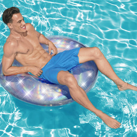 Inner tube with a silver, holographic design.