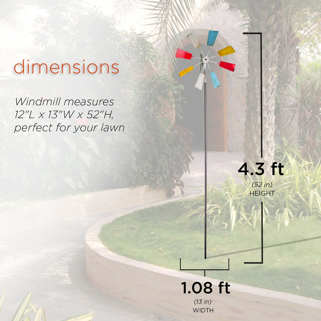 Multi-Colored Metal Windmill Spinner Stake Yard Decoration