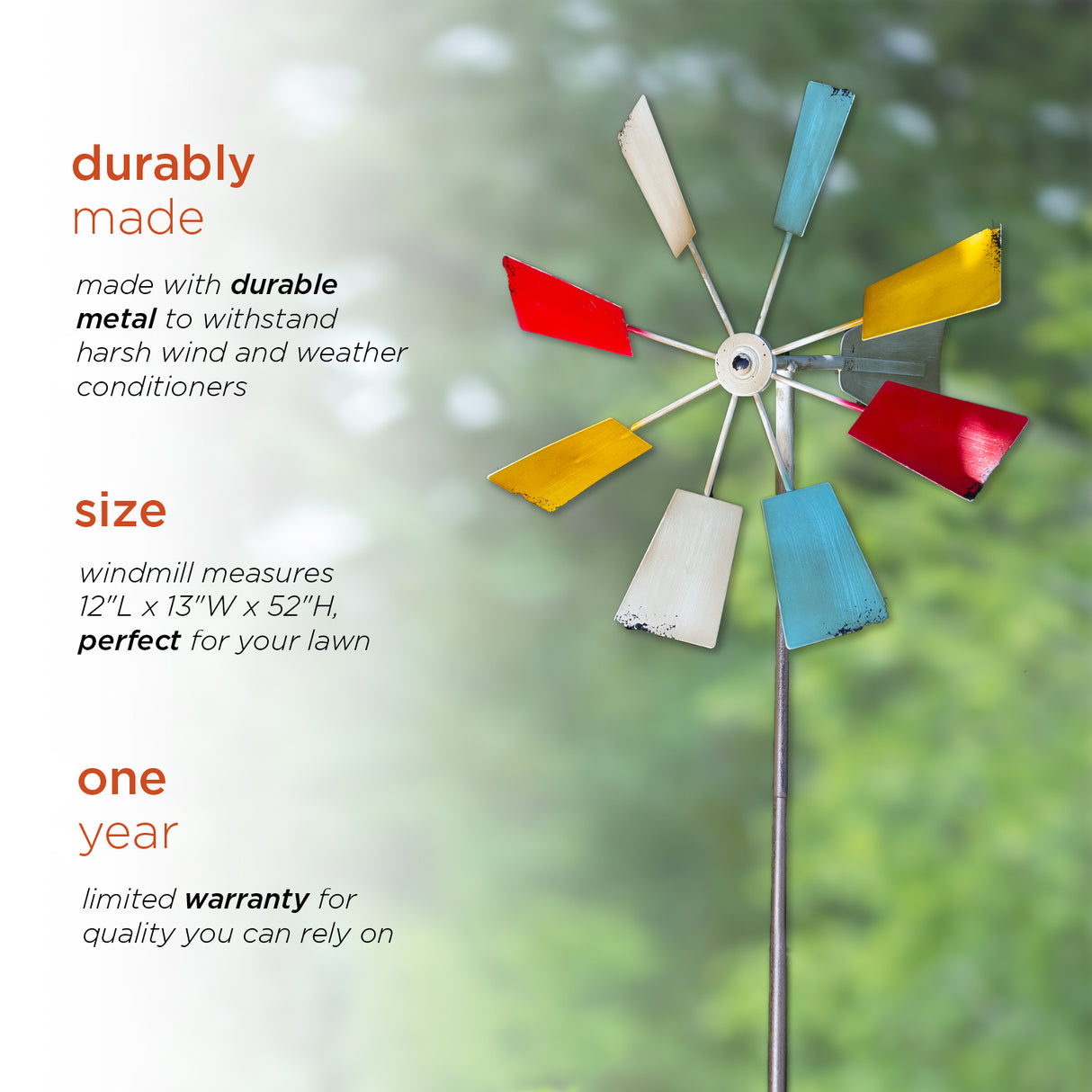Multi-Colored Metal Windmill Spinner Stake Yard Decoration