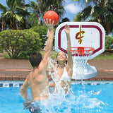 Pool basketball hoop with a Cleveland Cavaliers logo on it.