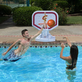 Pool basketball hoop with a Cleveland Cavaliers logo on it.