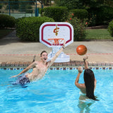 Pool basketball hoop with a Cleveland Cavaliers logo on it.