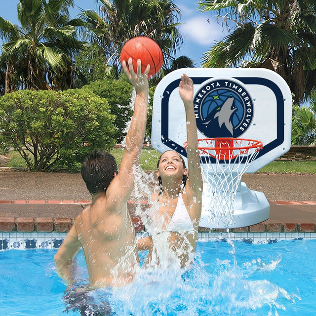 Pool basketball hoop with a Minnesota Timberwolves logo on it.