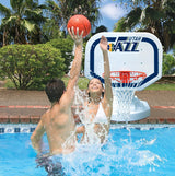 Pool basketball hoop with a Utah Jazz logo on it.
