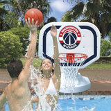 Pool basketball hoop with a Washington Wizards logo on it.