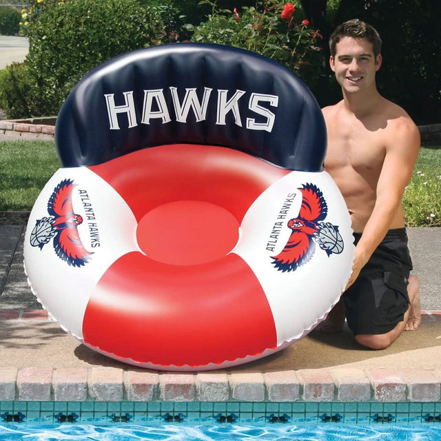 Pool lounger with Atlanta Hawks logos on it.