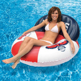 Pool lounger with Atlanta Hawks logos on it.