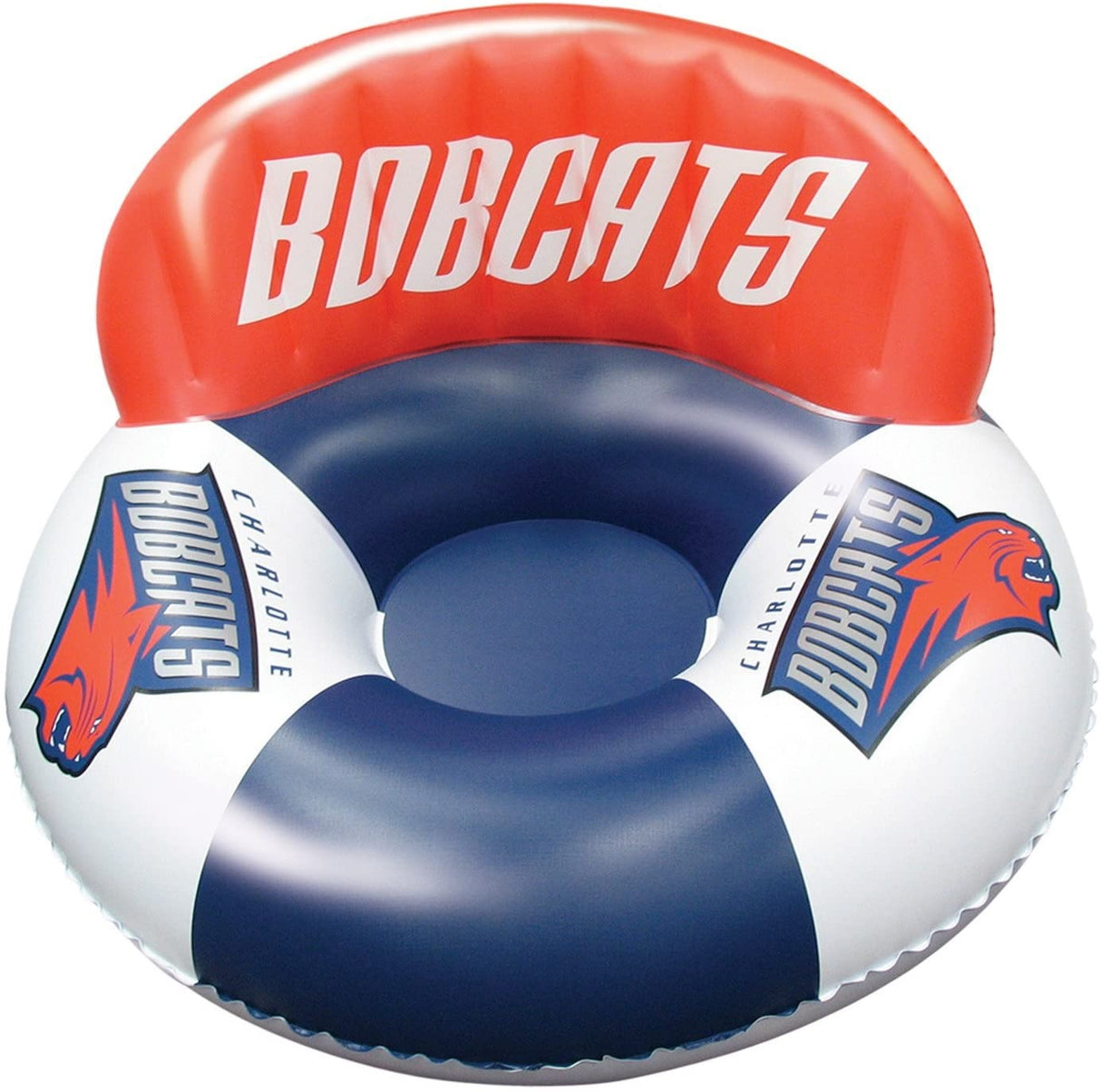 Pool lounger with Charlotte Bobcats logos on it.