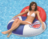 Pool lounger with Detroit Pistons logos on it.