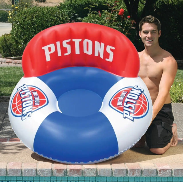 Pool lounger with Detroit Pistons logos on it.