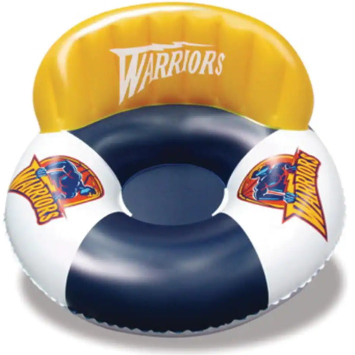 Pool lounger with Golden State Warriors logos on it.