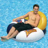 Pool lounger with Golden State Warriors logos on it.