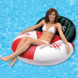 Pool lounger with Houston Rockets logos on it.