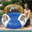 Pool lounge with the Philadelphia 76ers logos on it.