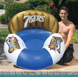 Pool lounge with the Philadelphia 76ers logos on it.
