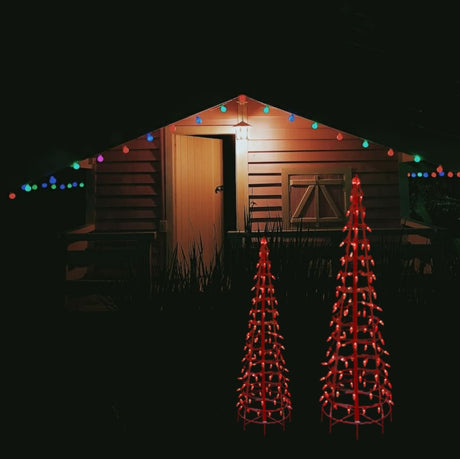Set of 2 Wire Cone Trees with Red Twinkling LED Lights