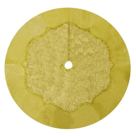 48" Glittery Gold Satin Christmas Tree Skirt with Sequins and Velvet Border