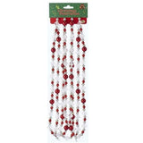 9' Red, White and Silver Iridescent Beaded Hand-Strung Bead Garland